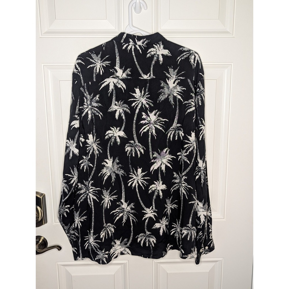 H&M Button Up Shirt Men's XL Black White Palm Print Collared Long Sleeve NEW - Picture 4 of 8